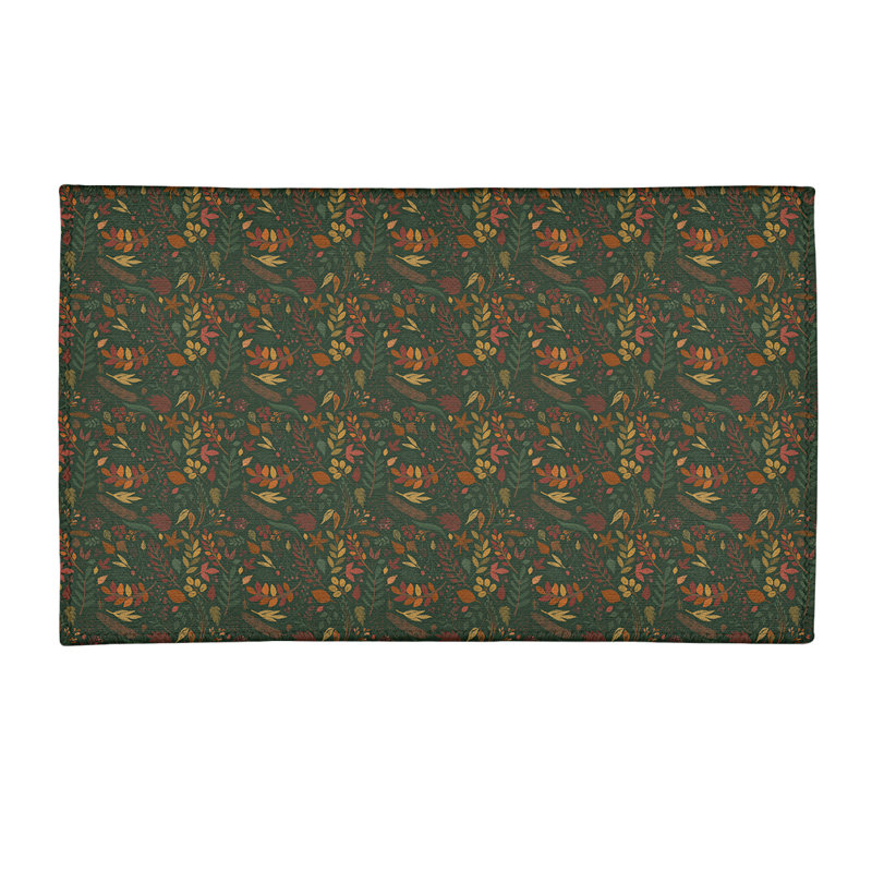 Tapis vert/orange/rouge fait main floral, Rectangle 4 pi x 6 pi