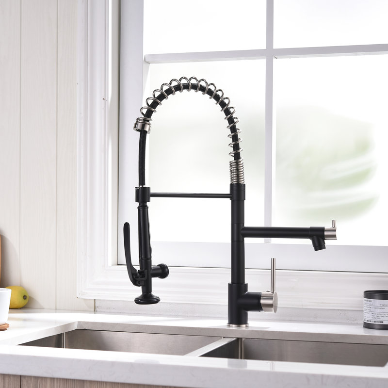 FLG Pull Down Kitchen Faucet, Black/Brushed Nickel