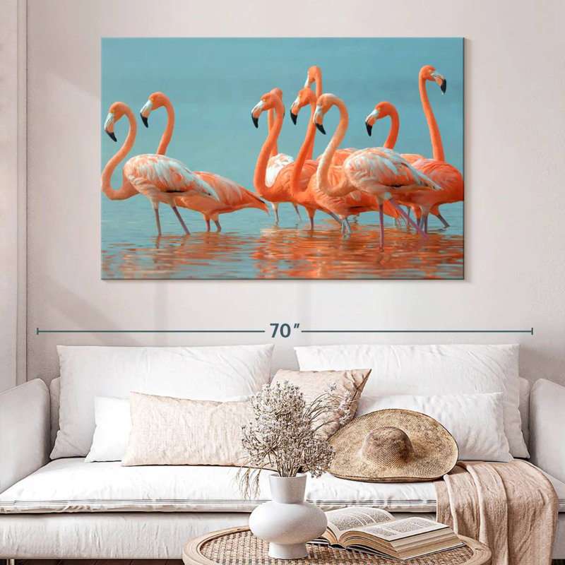 Troupeau de flamants roses, H 34 po x l 51 po