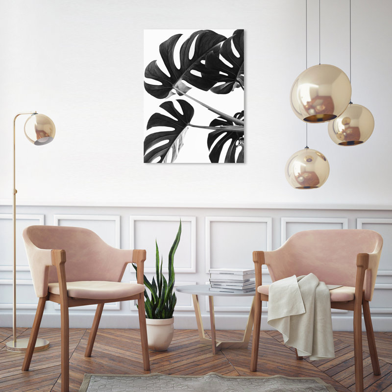 Feuille de Monstera I - Impression sur toile, Toile avec cadre doré, H 30 po x l 20 po