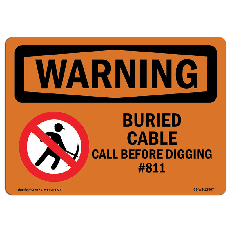 Buried Cable Call Before Digging Sign, 18" H x 24" W x 0.1" D