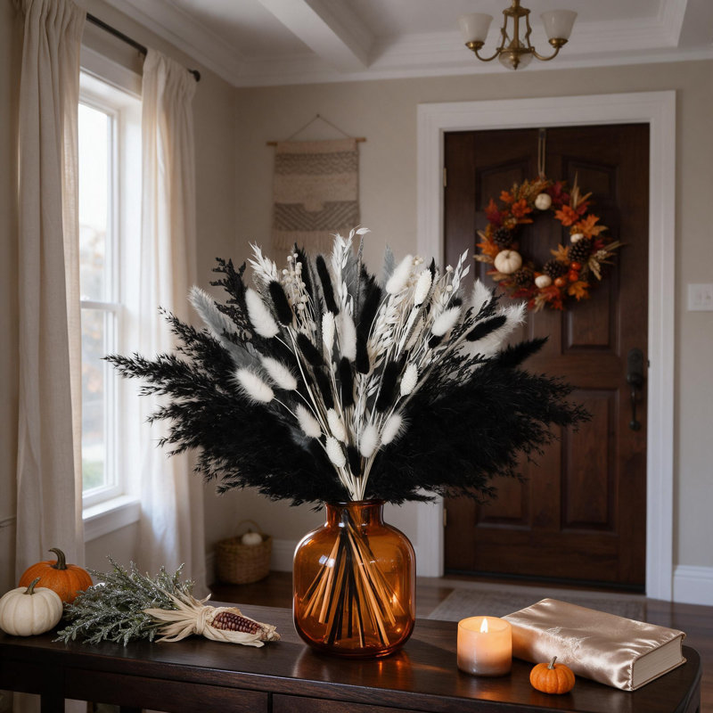 Bouquet d'herbes de la pampa noire - Fleurs séchées naturelles pour Halloween et décoration bohème