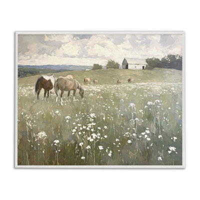 Horses in Pasture White Framed Giclee Art by Ramona Murdock