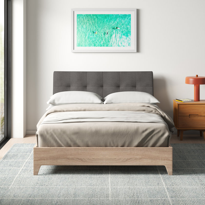 Aitken Upholstered Platform Bed, Light Gray, Queen