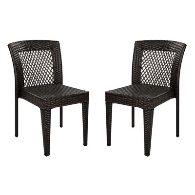 Ensemble de 2 chaises de patio en rotin PE empilables, chaises d'extérieur en acier résistant aux rayons UV et à la rouille toutes saisons de 400 lb, chaises en osier peu encombrantes pour terrasse de jardin