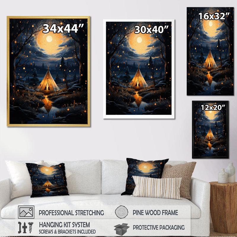 «Blue Native Tipi Celestial Connections II», reproduction sur toile, Encadrement doré, H 40 po x l 30 po x P 1,5 po