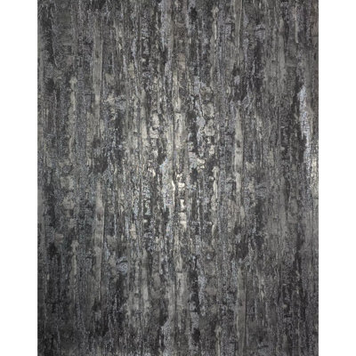 Grey Black Silver Metallic Faux Distressed Metal Plaster Textured Wallpaper Roll