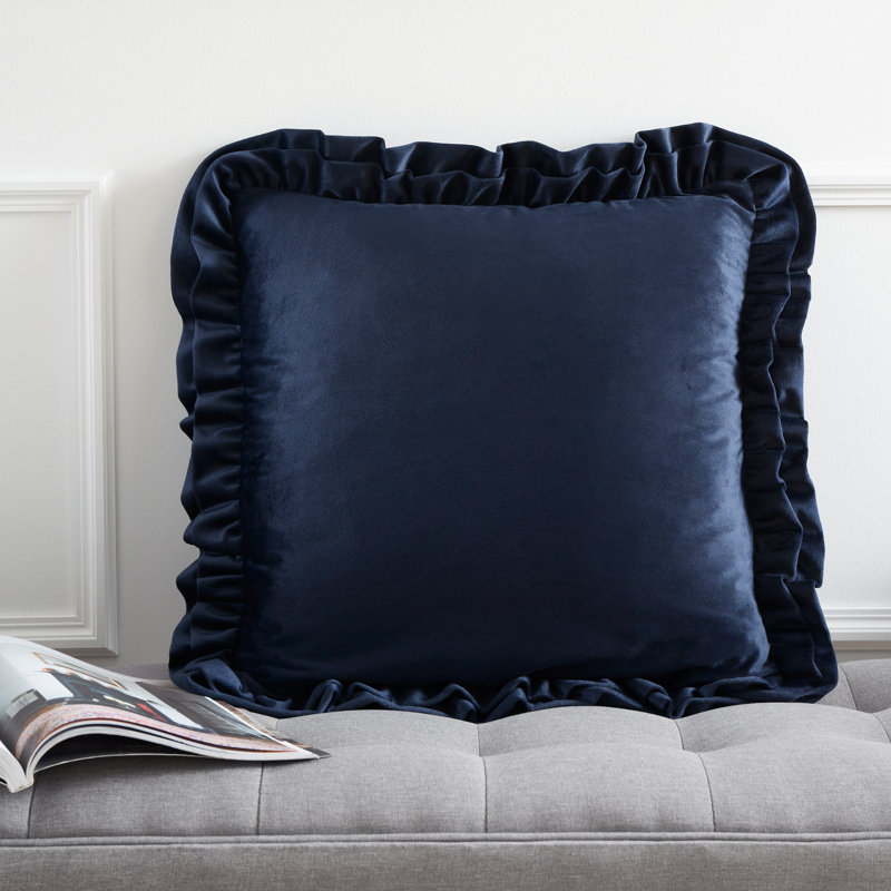 So Soft Velvet Double Frill Cushion Cover, Navy