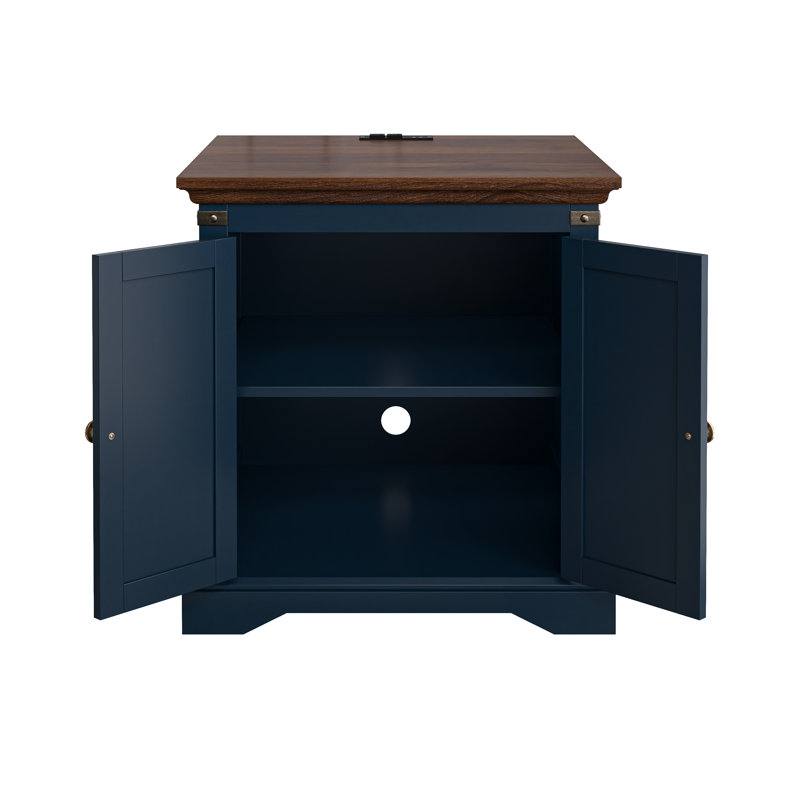 Taejuan End Table and Built-In Outlets, Navy, Brown