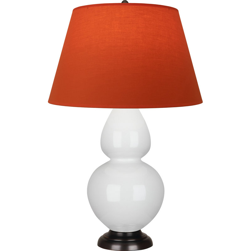 Lampe de table double gourde en céramique, Lis glacé / bronze, Tangerine / doublure taupe, Bronze