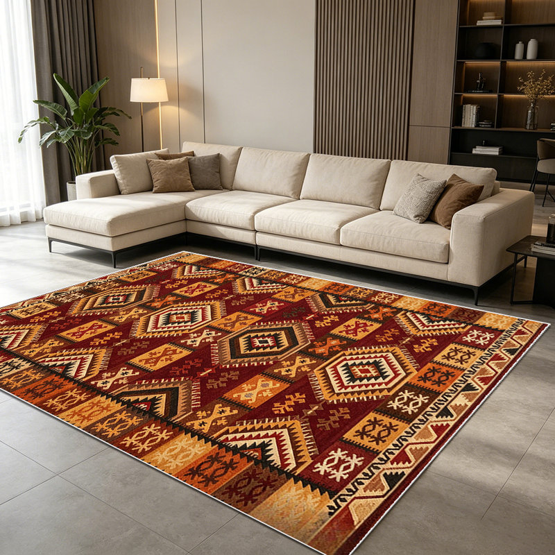 1PC Aztec Southwestern Geometric Tribal Bohemian area rugs for Living Room, Soft and Comfortable, Suitable for all seasons, easy-to-maintain, machine washable Indoor floor mat, Under Table Farmhouse suitable for dining table, bedroom, entryway,