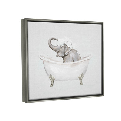 «Happy Elephant Splashing Bathaign», art mural encadré sur toile flottante par Ziwei Li