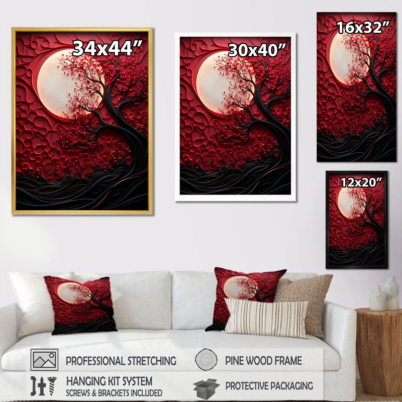 Red Moon Ruby Radiance - impressions sur toile de lune, Cadre simple noir, H 20 po x l 12 po x P 1 po