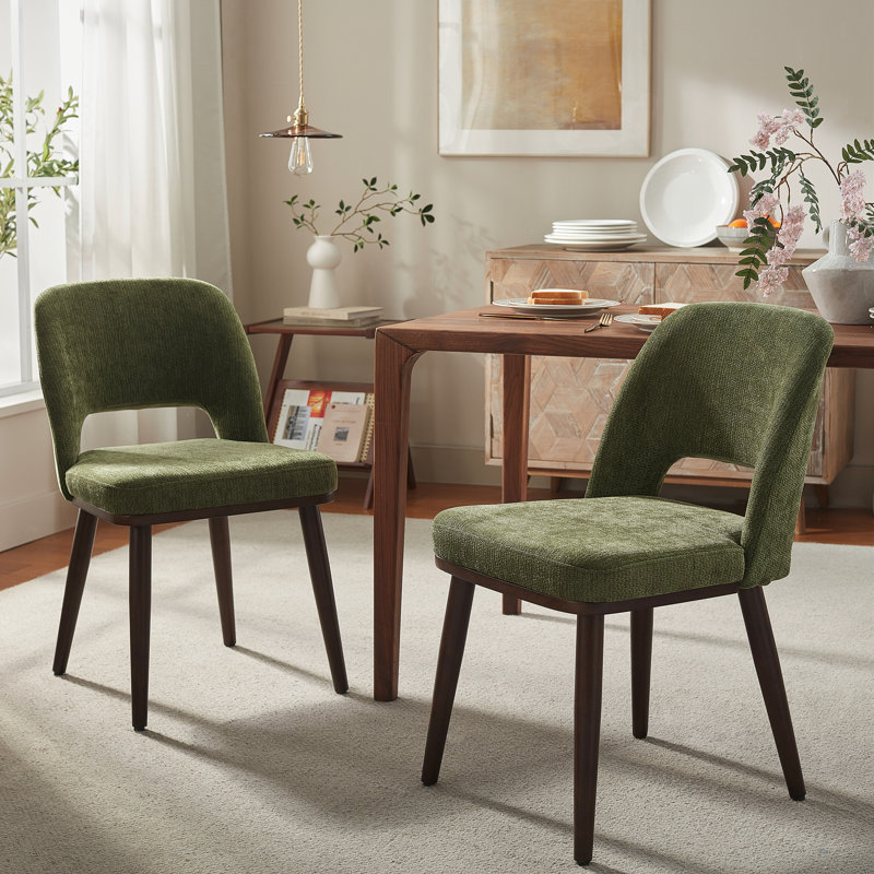 Mason Upholstered Side Dining Chair With Solid Wood Legs(Set of 2), 2, Green