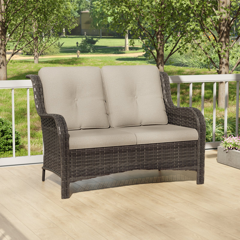 Causeuse d'extérieur en osier avec coussins Anahit, Beige