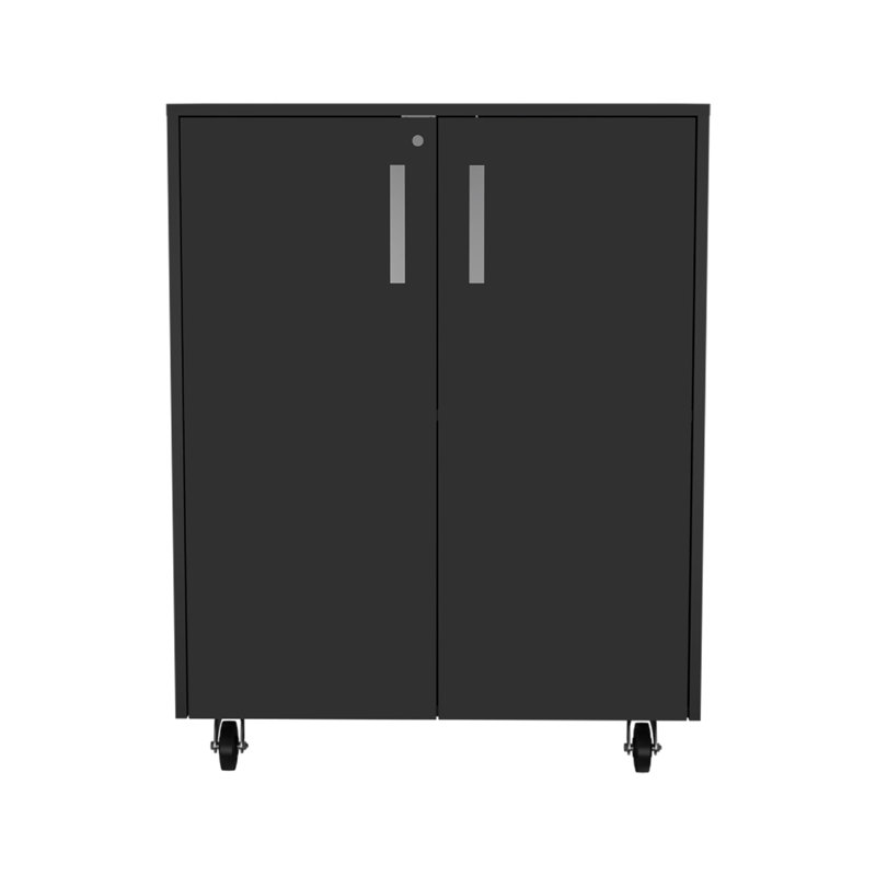 Armoire de rangement roulante 35 po en bois noir avec deux portes
