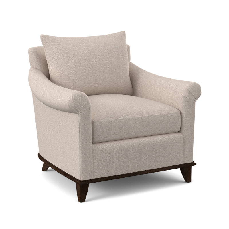 Drake Upholstered Armchair, American Walnut, Elise Linen