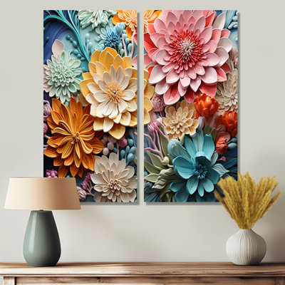 Coral Colorful Collage II - Teal Modern Wall Decor Set Of 2