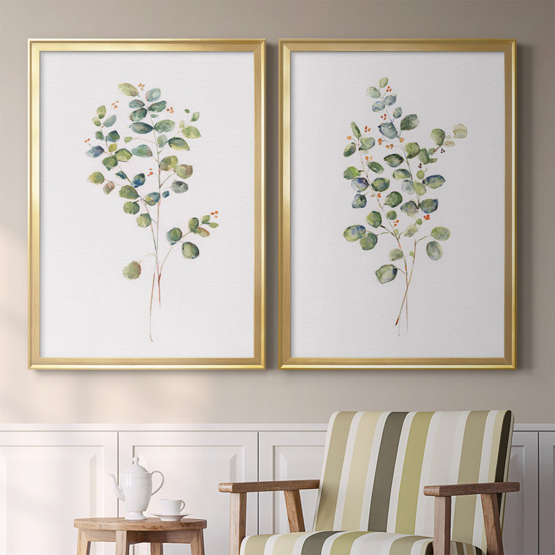 " Eucalyptus I " 2 - Pieces, Gold , 36.5" H x 53" W x 1.25" D