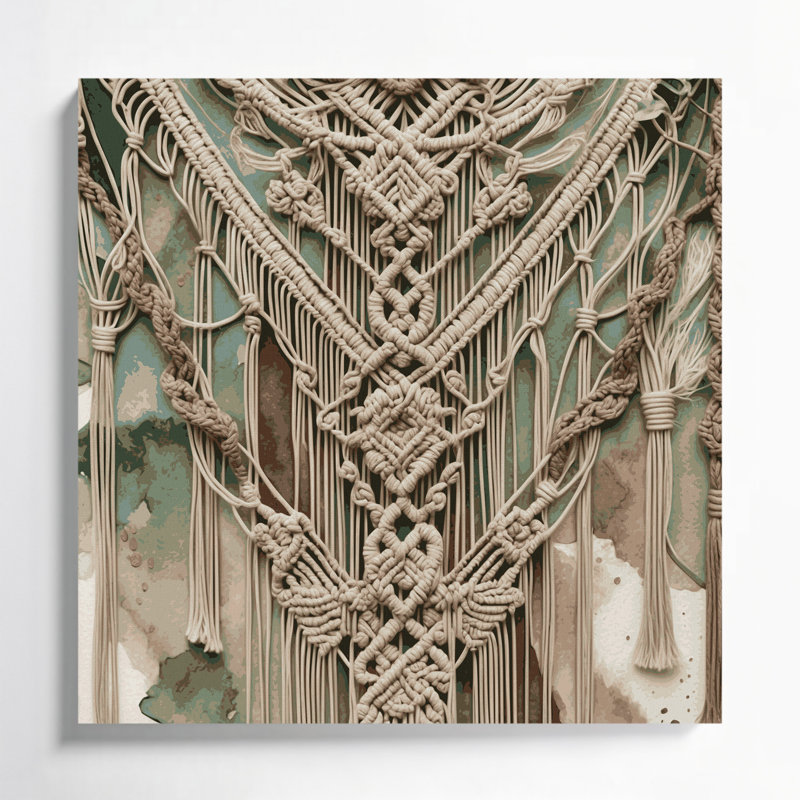 «Botanical Boho Botanical Macrame», art sur toile brune, H 12 po x l 12 po