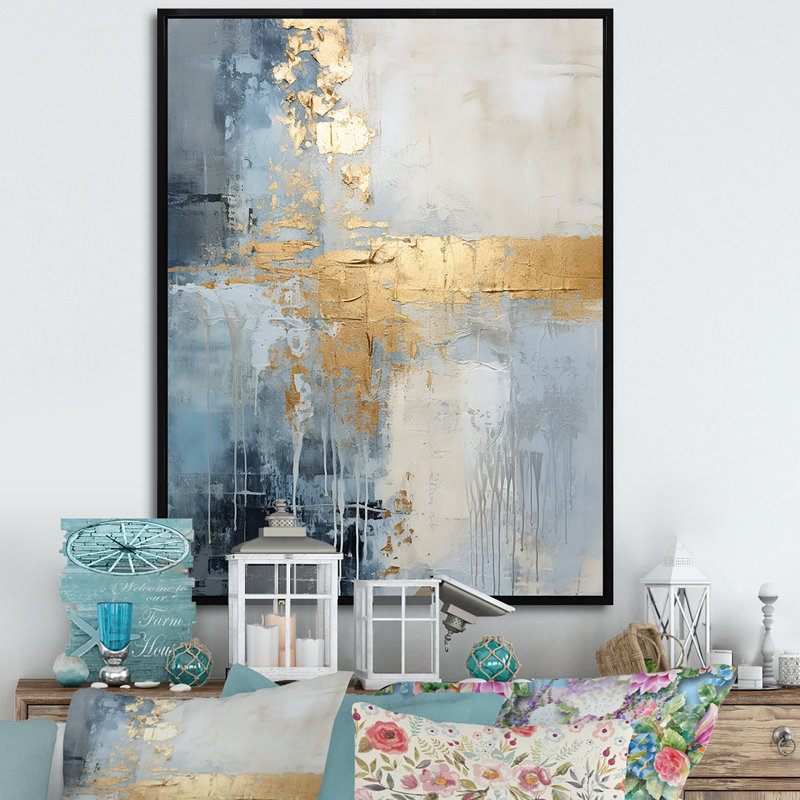 Beige et or simple paysage d'hiver - Paysage d'hiver encadré, art mural, H 20 po x l 12 po x P 1 po, Cadre flottant noir