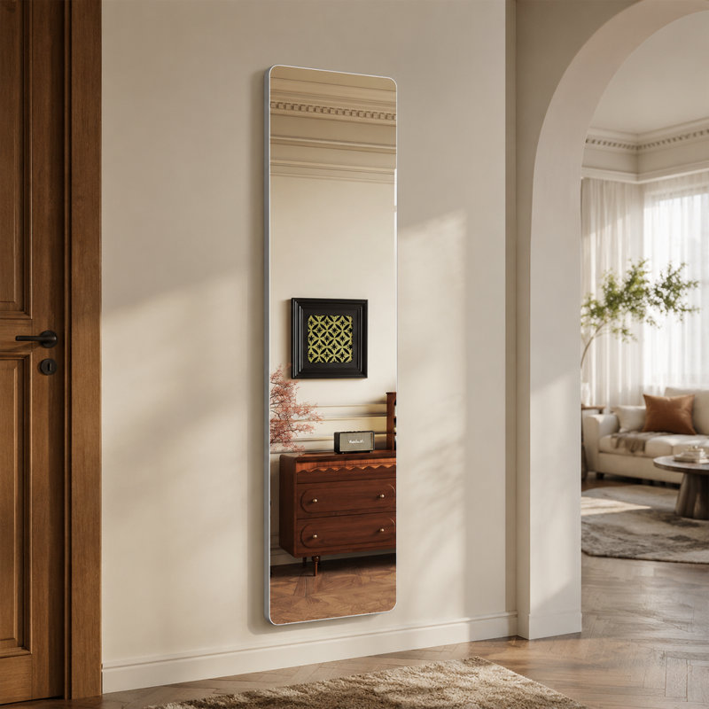 Miroir mural rectangulaire mince pleine longueur 59 x 16 pouces, verre argenté sans cuivre de 5 mm, dos de sécurité, trois options de fixation, miroir de coiffeuse