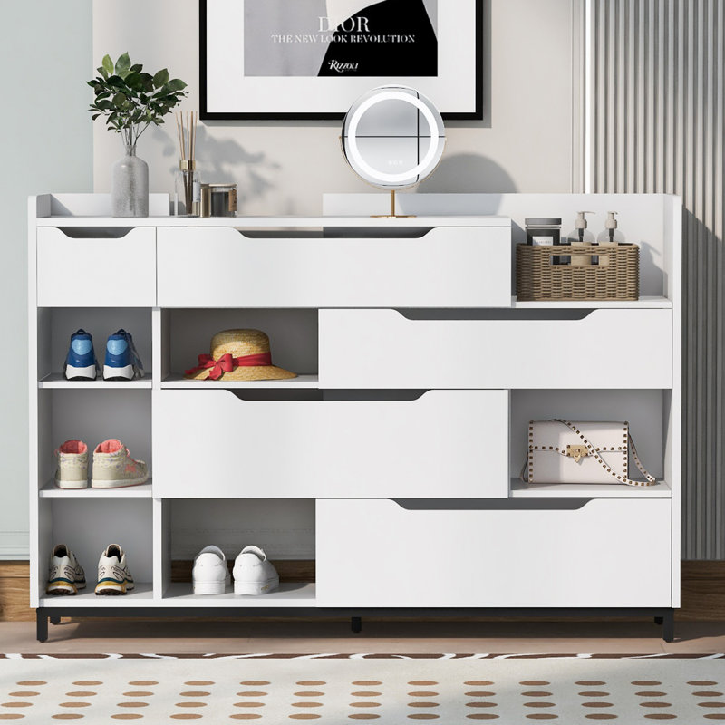 Armoire de rangement pour chaussures U-Can avec tiroirs et tablettes, Blanc