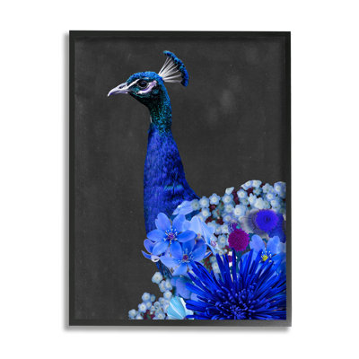 Ba-322, paon floral bleu vif encadré sur bois par Alicia Longley
