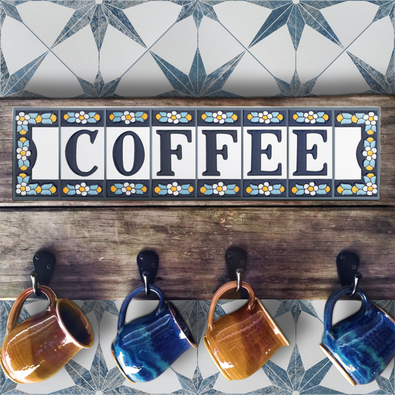 Sevillano 2.13" x 4.38" Ceramic Floral Letter Decorative Accent Tile in White/Blue