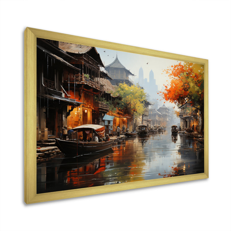Rythmes du marché flottant du Vietnam I, Cadre doré à une seule photo, H 24 po x l 32 po x P 1 po