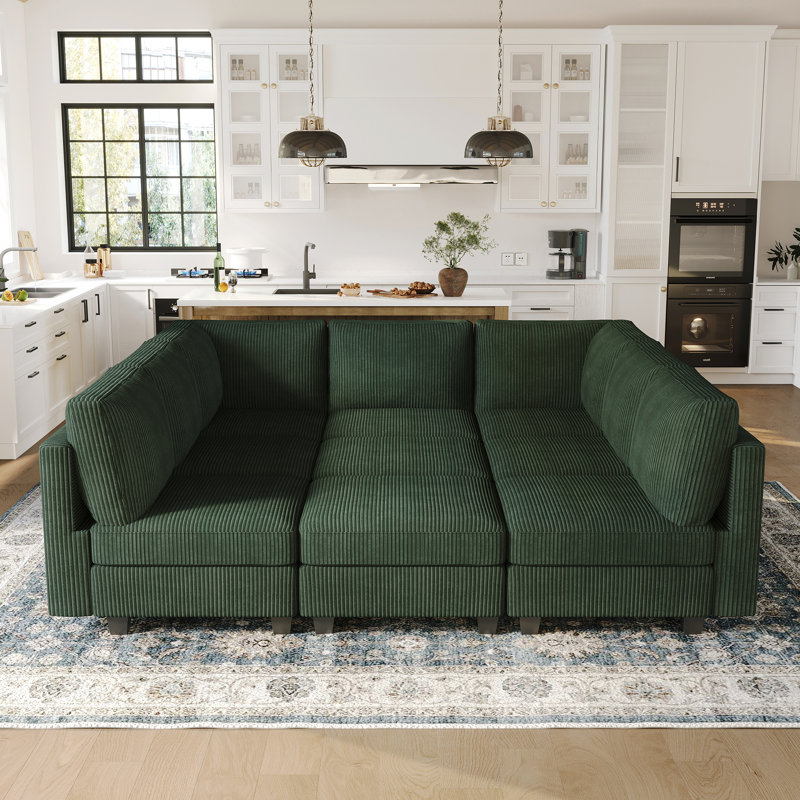 Corduroy Sleeper Sectional Modular Sectional Sofa With Storage Space, Green Corduroy