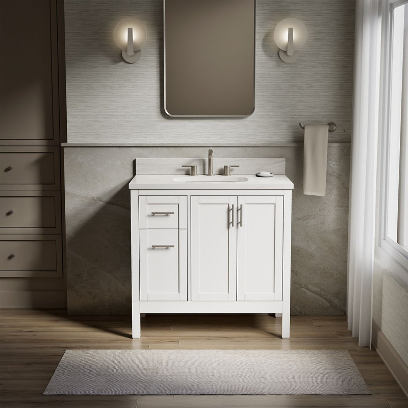 37" Single Bathroom Vanity Set, White, White