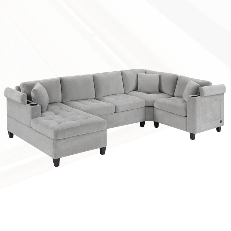 Modern U-shaped Sectional Sofa, Light Gray