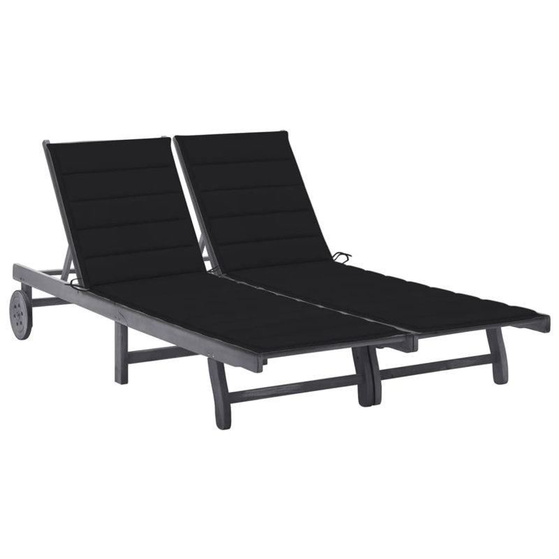 Faylee 80" Long Acacia Single chaise with Cushions, Gray, Black