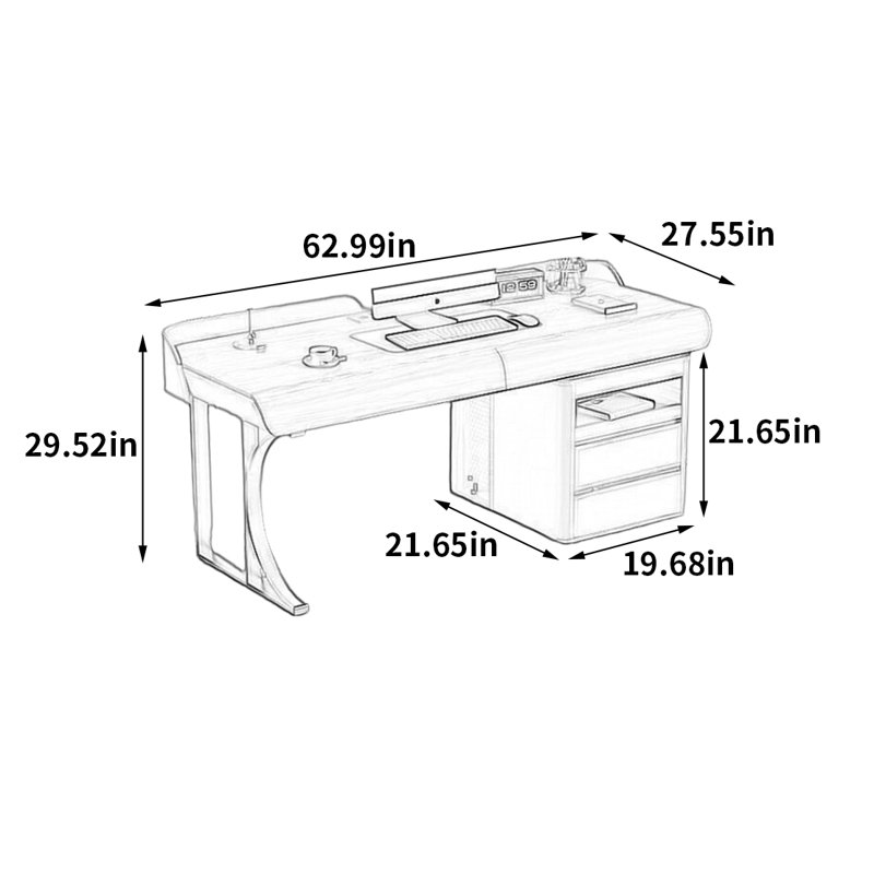 Bureau rétro-chic, H 29,52 po x l 62,99 po x P 27,55 po