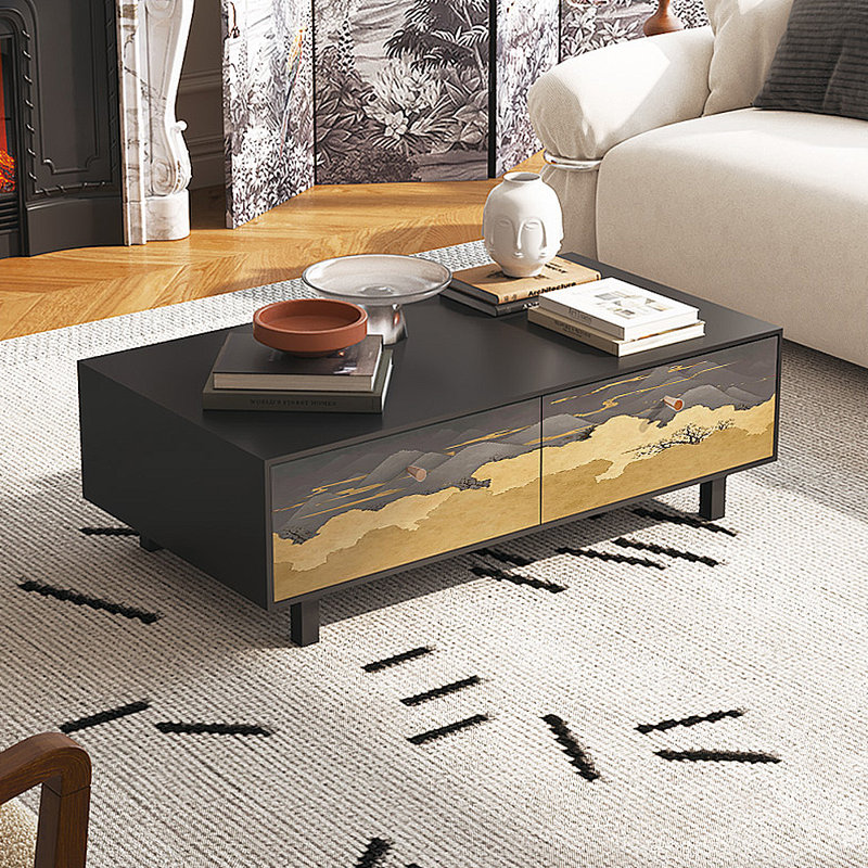 Table basse française avec rangement peint rétro, Noir