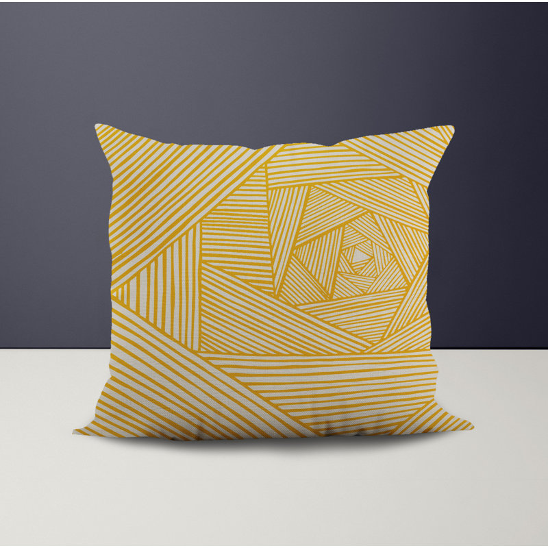 Jeté carré en polyester intérieur / extérieur, L 15 po x H 15 po, Jaune / noir