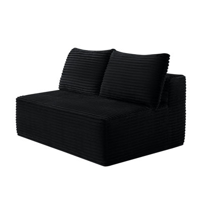 58-inch 2 seat median longue with plush grey velvet, cup holder, flexible matching, mainly for living room use. ,(Plush  Fabric),Black