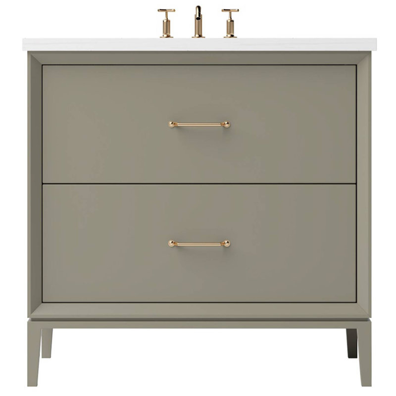 Meuble-lavabo simple à deux tiroirs Alexandra, Olive française, Or satiné, 36"