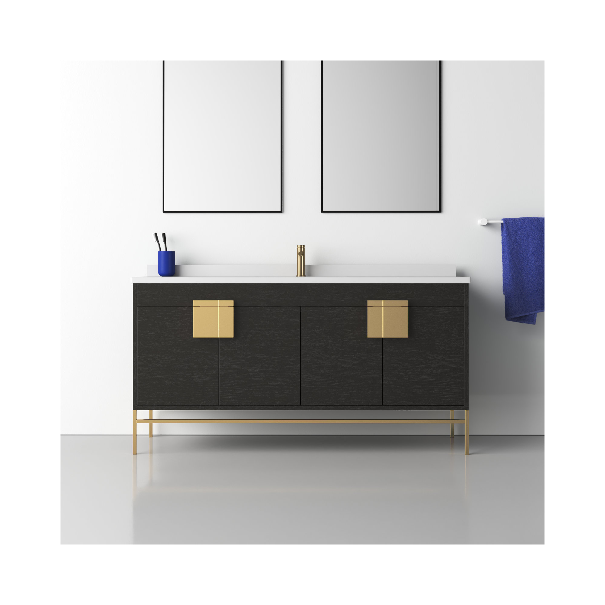 Maisie 60'' Single Bathroom Vanity, Black, Satin Brass