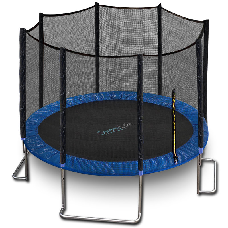 SereneLife 12ft Black and Blue Outdoor Trampoline with Safety Enclosure