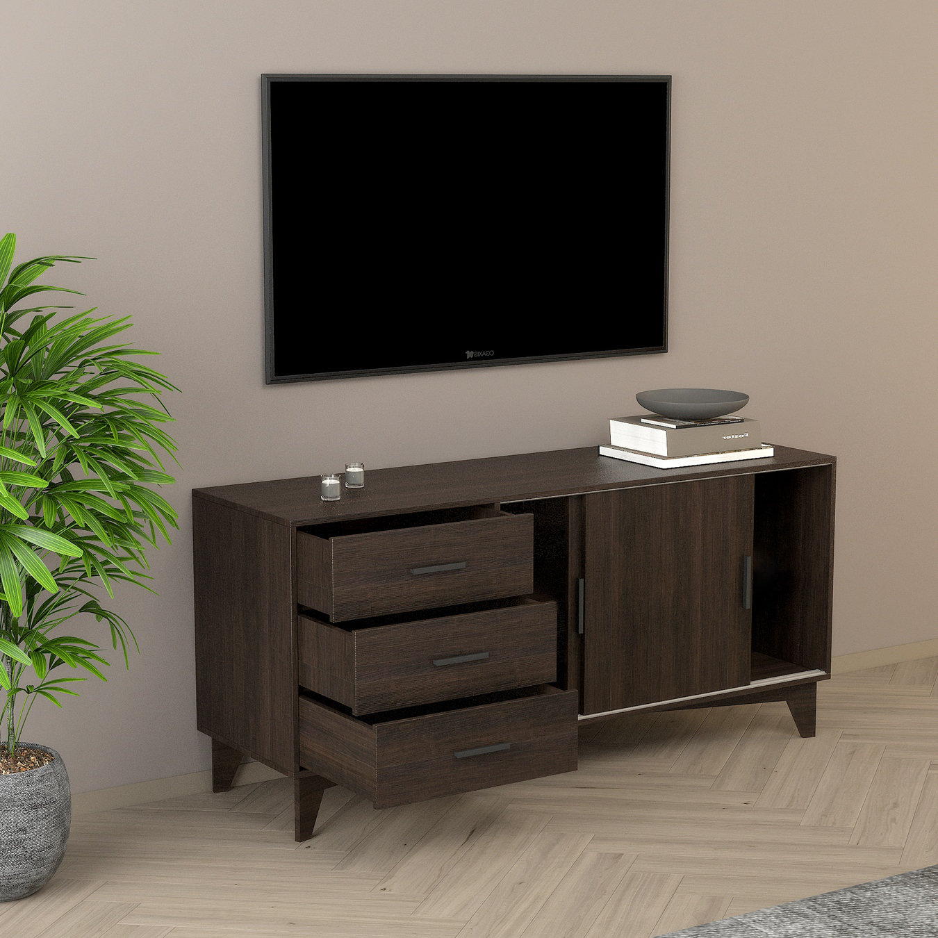 Latitude Run® Parker TV Stand with Sliding Doors and Drawers | Wayfair