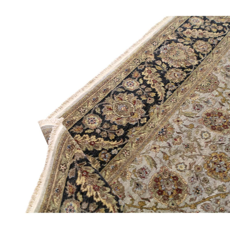 Tapis oriental noir / ivoire / beige en laine noué à la main 8 pi 11 po x 11 pi 9 po