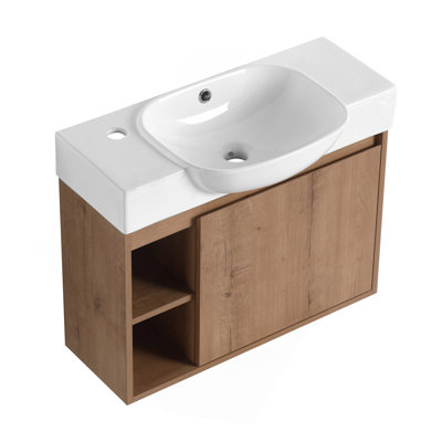 26'' Wall-Mounted Bathroom Vanity With White Ceramic Sink & Soft-Close Door,