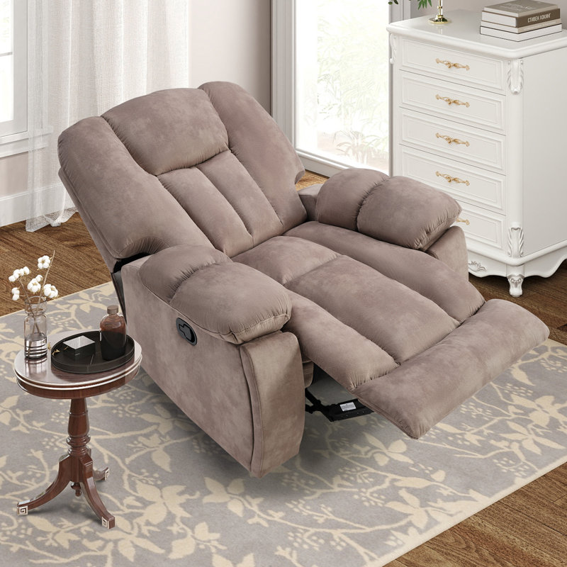  41.34''Wide Modern Microfiber Heated Massage Manual Recliner With Hidden Cup Holders, Brown