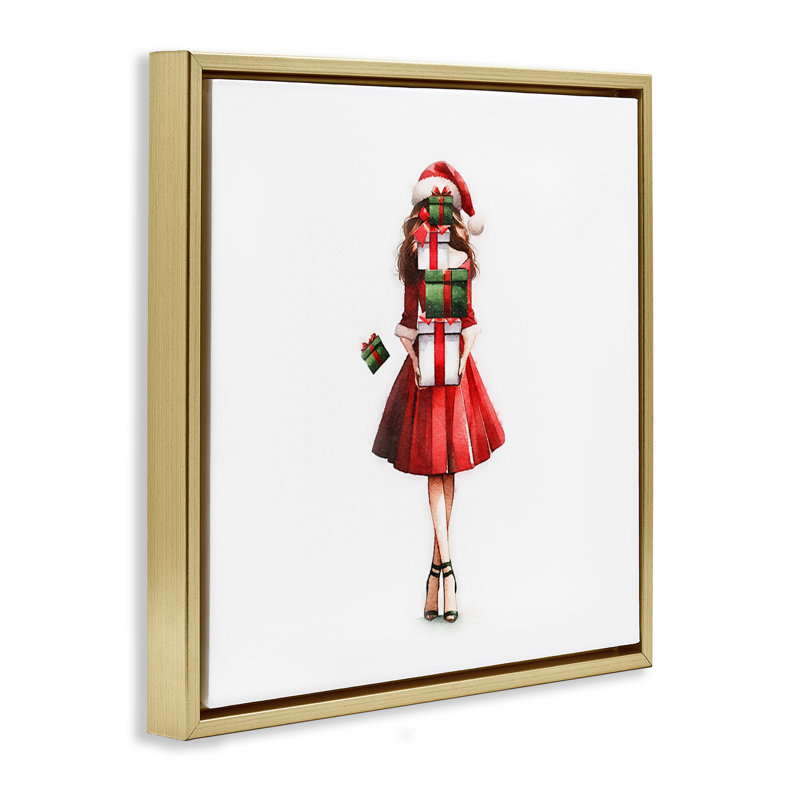«Carrying Christmas Fun» par Amanda Greenwood, H 18 po x l 18 po, Cadre flottant doré
