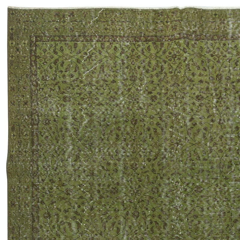 Tapis vert en laine à motif floral fabriqué à la main 5,2 x 8,7 pi de couleur verte