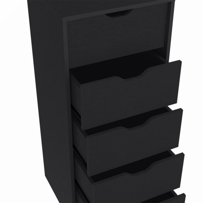 Commode Kamran, cinq tiroirs Narrows, finition blanche, Noir