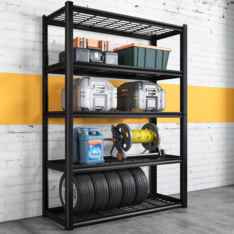 Lyndora Metal Height -Adjustable Shelving Unit, Black