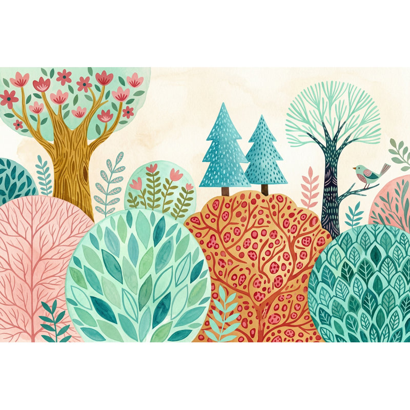 Whimsical Forest Wallpaper Paper Texture Whimsical Forest Wall Mural, 200"x120", Peel and Stick